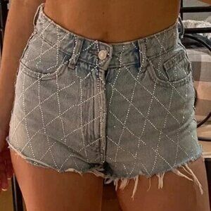 Zara High Waisted Jean Shorts Rhinestone Size 2